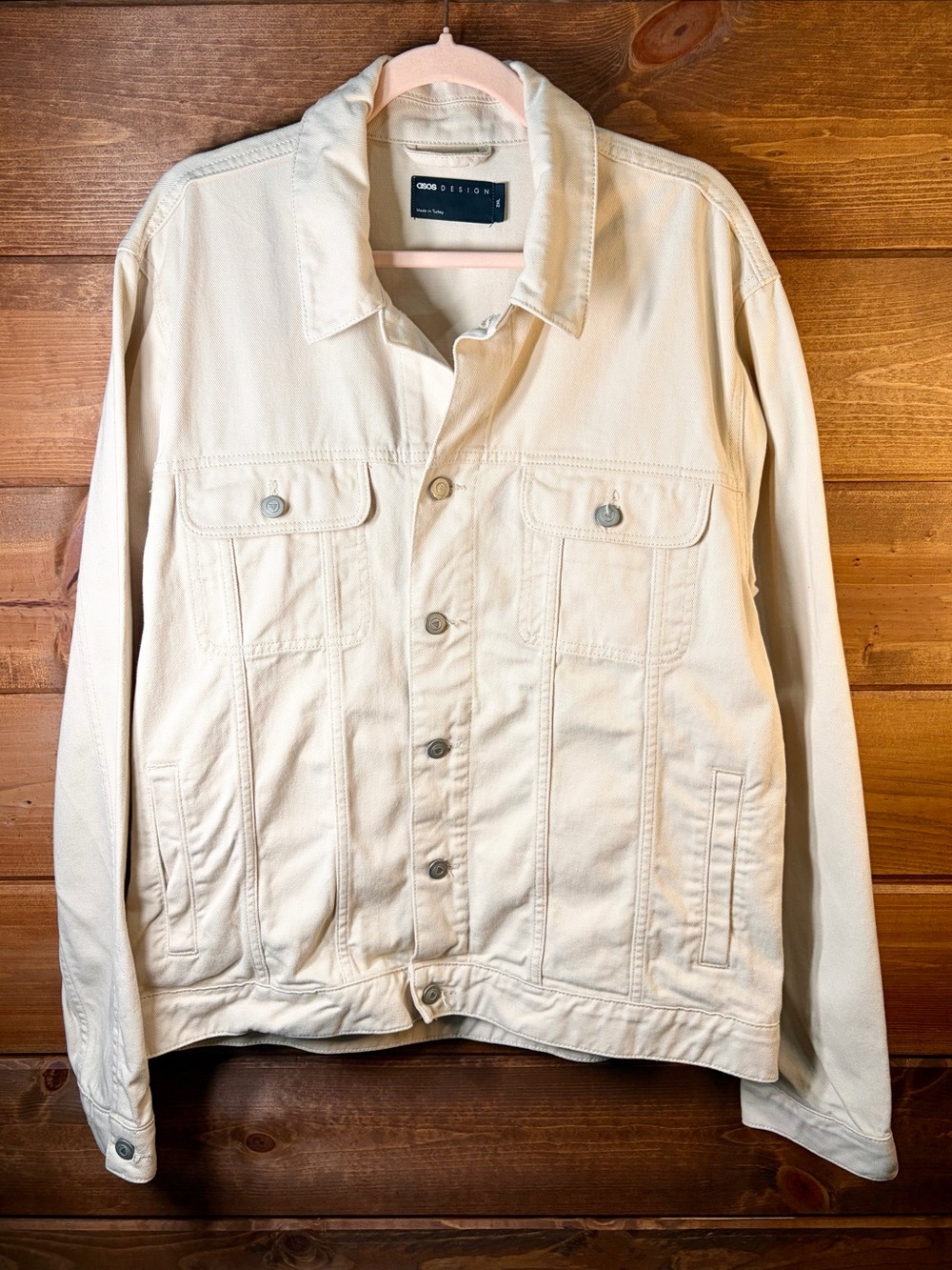 Asos Design Men's Cream Denim Jean Jacket Size Large 🖤